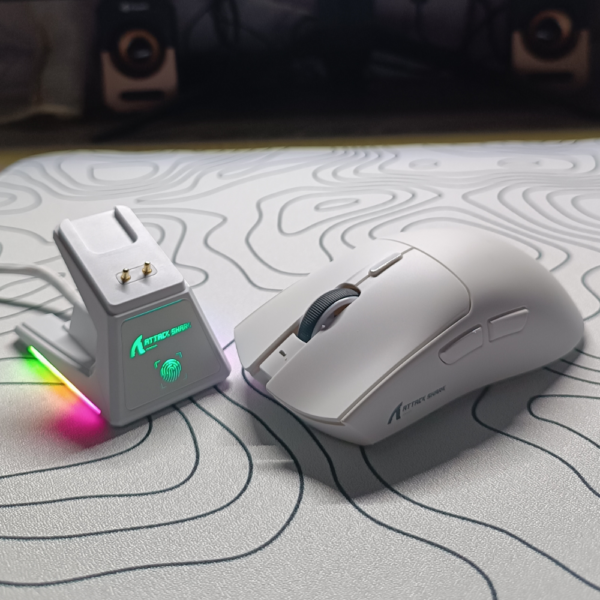 ATTACK SHARK X1 Tri-Mode Gaming Mouse – PAW3395PRO Sensor, RGB Touchpad Charging Dock, Omron Switches, 40000 DPI, Ultra-Light 53g, Bluetooth / 2.4G / Wired (White)