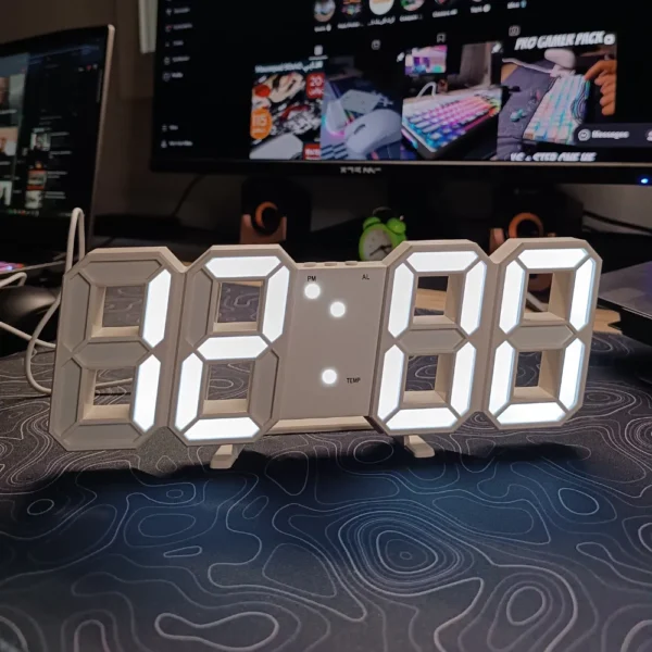 3D LED Digital Wall & Desk Clock – Date, Temperature & Alarm Display, Silent Operation, Modern Minimalist Design, 24-Hour Display (White)