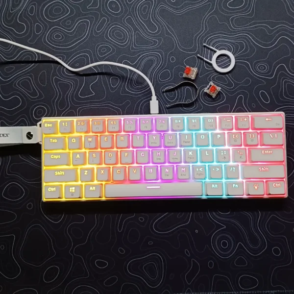 AJAZZ NK61 60% Hot-Swappable Mechanical Keyboard – Red Switches, RGB Backlight, Wired Connection, Compact 61-Key Design, with Keyboard Strap