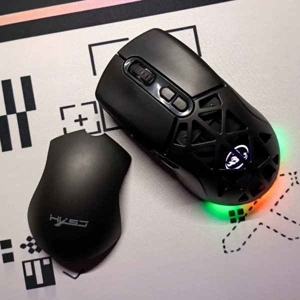 HXSJ T26 Dual-Mode Wireless Gaming Mouse – Bluetooth 5.1 & 2.4G, 4800 DPI, RGB Lighting, Interchangeable Covers, Rechargeable Battery (Black)