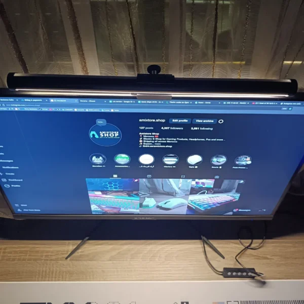 LED Dimmable Screen Light Bar – Dual-Sided (Front White/Yellow or Rear RGB) USB Powered, One Side Active at a Time, 5-Button Control, for Flat Monitors