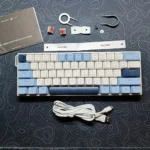 AJAZZ NK61 60% Hot-Swappable Mechanical Keyboard – Red Switches, RGB Backlight, Wired Connection, Compact 61-Key Design, with Keyboard Strap (Blue White) - Image 4