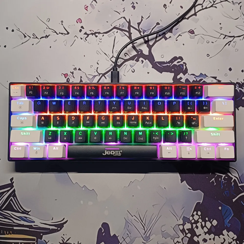 Website Keyboards (1)_result JEDEL KL69 60% Wired Mechanical Keyboard – Red Switches, Compact 61-Key Layout, RGB Backlighting, USB Plug & Play Keyboard for Gaming & Office Use (Black & White) - Image 1