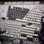 Black & White Contour Lines Keycaps – 145 Keys Cherry Profile PBT Keycap Set for Mechanical Keyboard (MX Compatible, ANSI Layout)