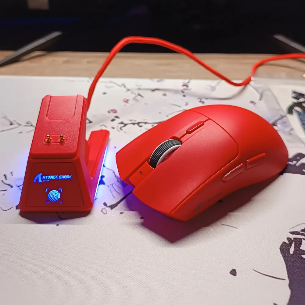 32_result ATTACK SHARK X1 Tri-Mode Gaming Mouse – PAW3395PRO Sensor, RGB Touchpad Charging Dock, Omron Switches, 40000 DPI, Ultra-Light 53g, Bluetooth / 2.4G / Wired (Red) - Image 1