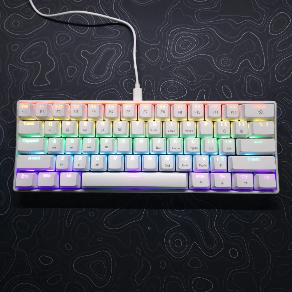 1_result K61 60% Mechanical Keyboard – Blue Switch, RGB Backlight, Wired Compact Gaming Keyboard (White) - Image 1