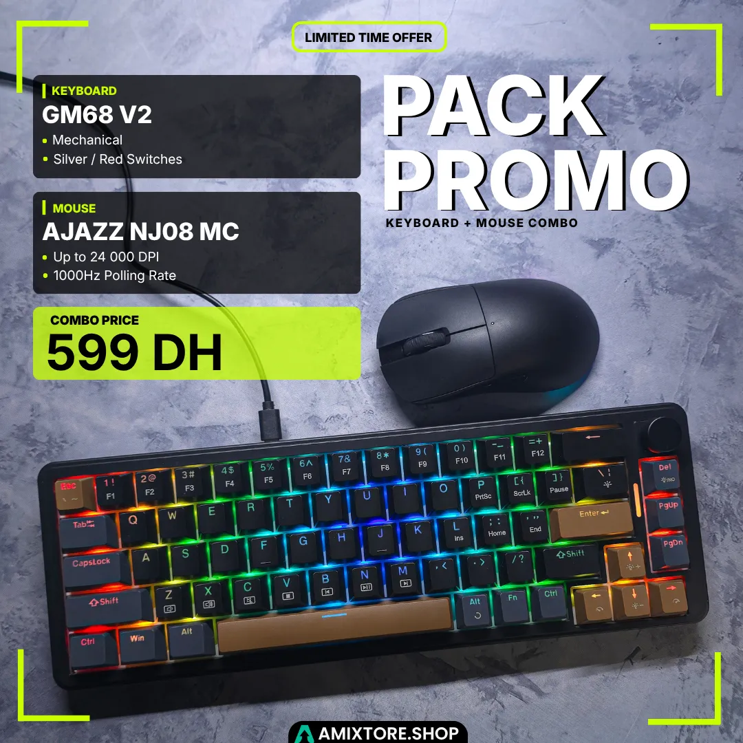 2_result GM68-V2 RGB Mechanical Keyboard + AJAZZ NJ08MC Wireless Gaming Mouse Combo – 68-Key Hot-Swappable Keyboard + 24K DPI Tri-Mode Mouse (Black & Coffee) - Image 1