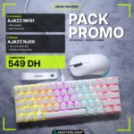 AJAZZ NK61 60% Hot-Swappable Mechanical Keyboard + AJAZZ NJ08 Wireless Gaming Mouse Combo – Tri-Mode Mouse, 61-Key Compact Keyboard (White)