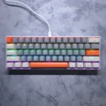 K61 60% Mechanical Keyboard – Blue Switch, RGB Backlight, Wired Compact Gaming Keyboard (Grey, White & Orange)