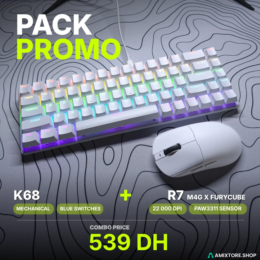 5_result K68 Mechanical Keyboard + R7 Wireless Gaming Mouse Combo – 68-Key Hot-Swappable Keyboard + 22K DPI Tri-Mode Mouse (White) - Image 1