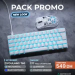 ZIYOULANG T60 Mechanical Keyboard + G11 Wireless Gaming Mouse Combo – 60% RGB Keyboard with Blue Switches + 22K DPI Tri-Mode Mouse (White)