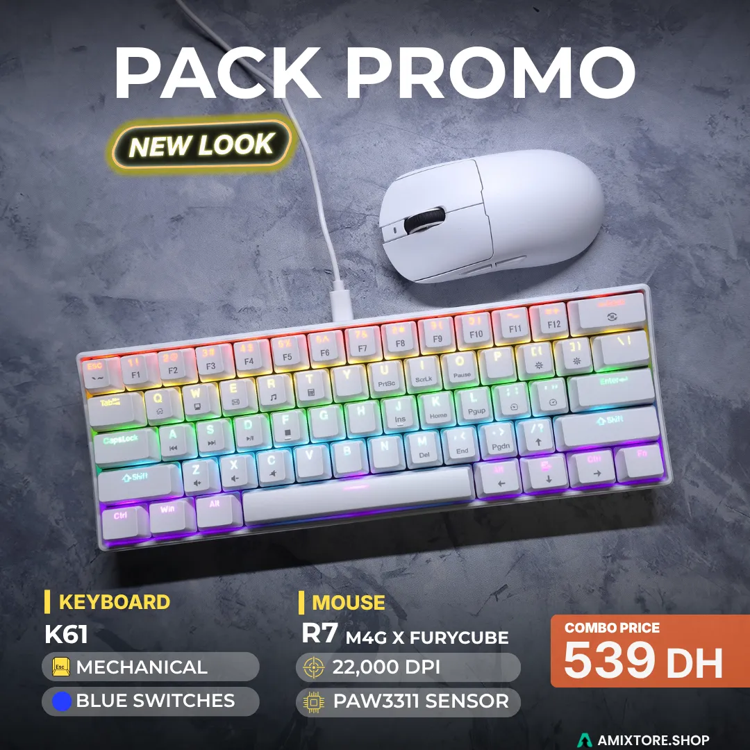 4_result K61 60% Mechanical Keyboard + R7 M4G × FuryCube Wireless Gaming Mouse Combo – Blue Switch Keyboard + 22K DPI Tri-Mode Mouse (White) - Image 1
